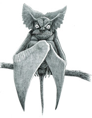 Bat monster. Fantasy creature drawing. Handmade picture.