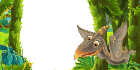 cartoon scene with flying dinosaur pterodactyl - frame for different usage - illustration for children © agaes8080