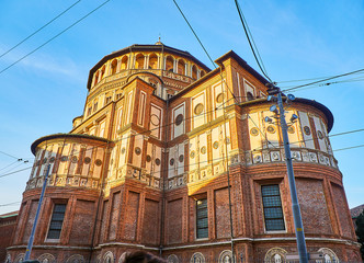 Apse and Dome of the Basilica di Santa Maria delle Grazie at sunset. View from Corso Magenta...