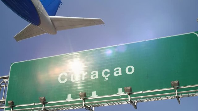 Airplane Take off Curacao.Papiamento