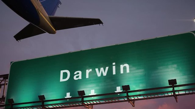 Airplane Take off Darwin during a wonderful sunrise