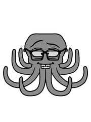 nerd schlau intelligent geek hornbrille zahnspange oktopus krake kopffüßer kalmar tentakel tintenfisch unterwasser monster comic cartoon clipart lustig design meer wasser tauchen fisch © Style-o-Mat-Design