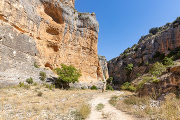 Fototapeta na wymiar Barranco de la Hoz Seca canyon (Dry Defile Gully) next to Jaraba town, province of Zaragoza, Aragon, Spain