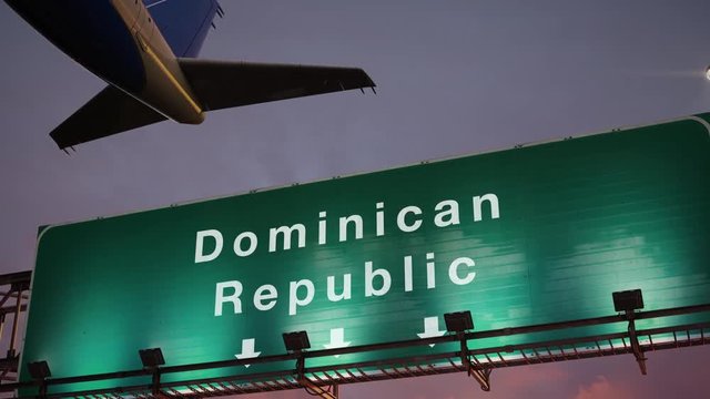 Airplane Take off Dominican Republic during a wonderful sunrise