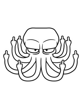 mittelfinger fuck you off wichser beleidigung zeichen design b&ouml;ser oktopus krake kopff&uuml;&szlig;er kalmar tentakel tintenfisch unterwasser monster comic cartoon clipart lustig meer wasser tauchen fisch