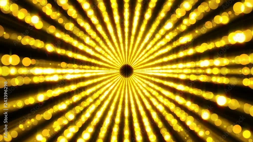 Poster gold particles tunnel warp, moving in space and time, distortion of space, 3d rendering abstract bac