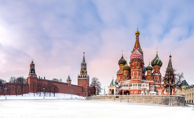 Moscow. Russia. The Red Square. Kremlin. Spasskaya Tower. Panorama of Moscow. Travel to Russia. Hours on Red Square. St Basil's Church. Center of Russia. Kremlin walls. Moscow in winter