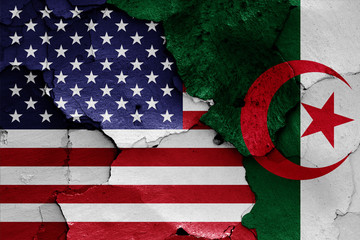 flags of USA and Algeria painted on cracked wall