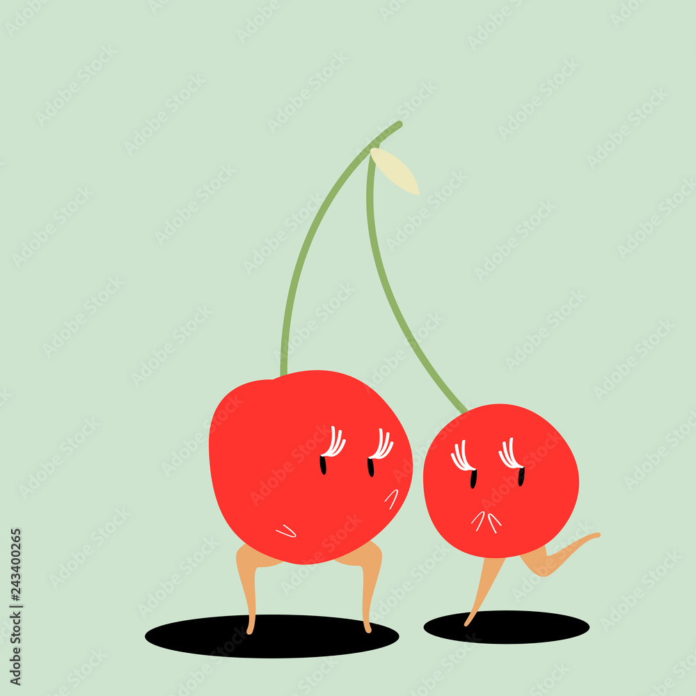 Wall mural A pair of cherries cartoon vector