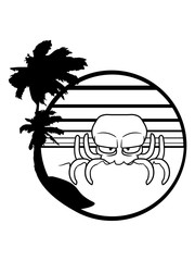 insel urlaub ferien palmen sonne böser oktopus krake kopffüßer kalmar tentakel tintenfisch unterwasser monster comic cartoon clipart lustig design meer wasser tauchen fisch © Style-o-Mat-Design