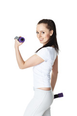 Young sports woman with dumbbells.