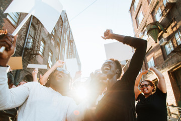 Ecstatic protesters at a demonstration