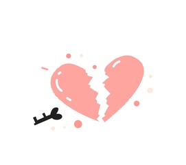 Broken heart with the key icon. Vector illustration