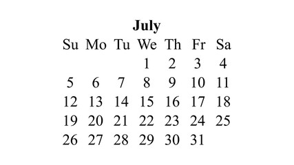 July 2020. Calendar 2020 vector. Simple design minimal 2020 calendar on desktop wallpaper