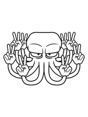 hippie peace zeichen hand frieden liebe symbol oktopus krake kopffüßer kalmar tentakel tintenfisch unterwasser monster comic cartoon clipart lustig design meer wasser tauchen fisch © Style-o-Mat-Design