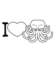 herz i love liebe symbol oktopus krake kopffüßer kalmar tentakel tintenfisch unterwasser monster comic cartoon clipart lustig design meer wasser tauchen fisch © Style-o-Mat-Design