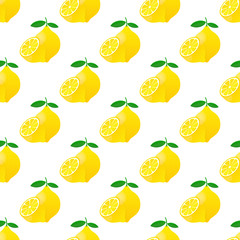 Lemon pattern. Yellow lemon vector illustration isolated on white background.