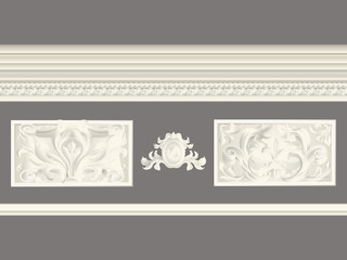 Cream classic relief and cornice set isolated, architectural elements set