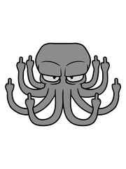 fuck you off wichser mittelfinger beleidigung zeichen design böser oktopus krake kopffüßer kalmar tentakel tintenfisch unterwasser monster comic cartoon clipart lustig meer wasser tauchen fisch © Style-o-Mat-Design