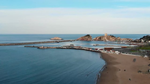Aerial view of sandy beach of Black Sea near the town of Sile, Turkey