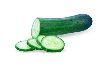 Fresh juicy slice cucumber isolated on white background, clipping path