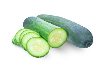 Fresh juicy slice cucumber isolated on white background, clipping path