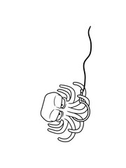 fischen angeln haken angel schnur gefangen böser oktopus krake kopffüßer kalmar tentakel tintenfisch unterwasser monster comic cartoon clipart lustig design meer wasser tauchen fisch © Style-o-Mat-Design