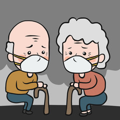 Old man and old woman wear pollution mask cover cartoon vector illustration