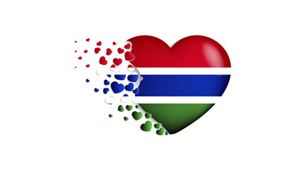 National flag of Gambia in heart illustration. With love to Gambia country. The national flag of Gambia fly out small hearts