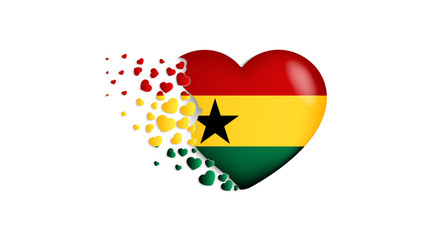 National flag of Ghana in heart illustration. With love to Ghana country. The national flag of Ghana fly out small hearts