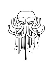 farbe graffiti tinte tropfen spray böser oktopus krake kopffüßer kalmar tentakel tintenfisch unterwasser monster comic cartoon clipart lustig design meer wasser tauchen fisch © Style-o-Mat-Design