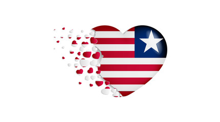 National flag of Liberia in heart illustration. With love to Liberia country. The national flag of Liberia fly out small hearts