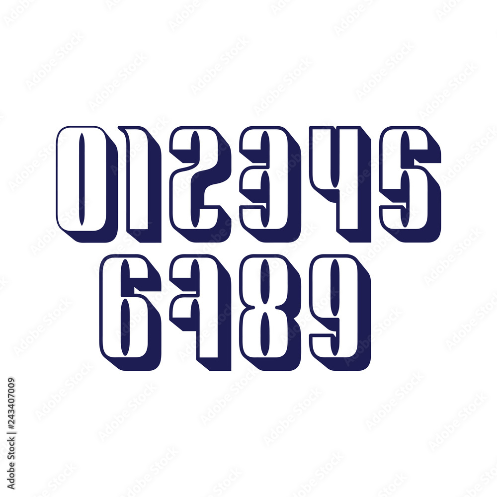Poster set of ten numbers form zero to nine with shadow, number design elements