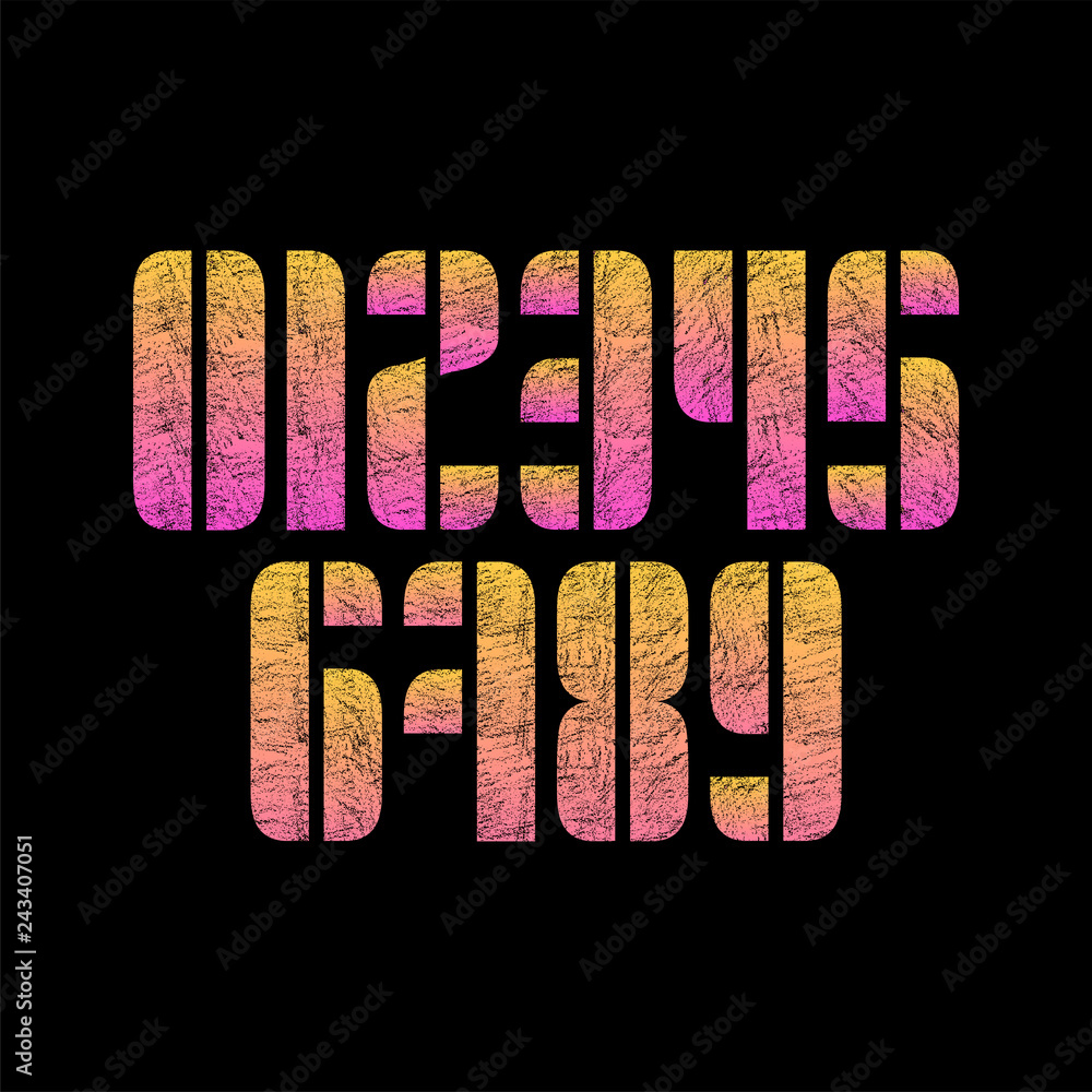 Poster set of ten numbers form zero to nine with grunge effect, number design elements
