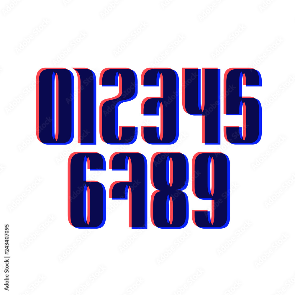 Aufkleber set of ten numbers form zero to nine with glitch effect, number design elements
