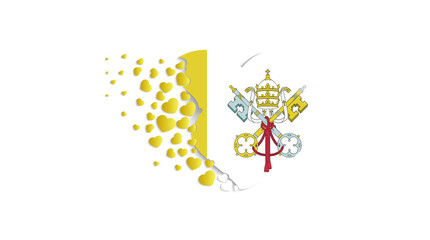 National flag of Vatican City in heart illustration. With love to Vatican City country. The national flag of Vatican City fly out small hearts