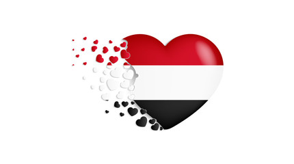 National flag of Yemen in heart illustration. With love to Yemen country. The national flag of Yemen fly out small hearts