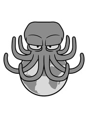 erde angreifen alien riesig groß planet böser oktopus krake kopffüßer kalmar tentakel tintenfisch unterwasser monster comic cartoon clipart lustig design meer wasser tauchen fisch © Style-o-Mat-Design