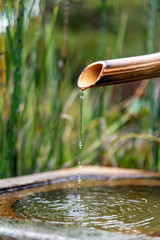 Close up of a japanese bamboo fountain