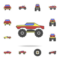 Fototapeta premium bigfoot car field coloricon. Detailed set of color big foot car icons. Premium graphic design. One of the collection icons for websites, web design, mobile app