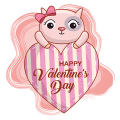 cat with heart to valentines day celebration
