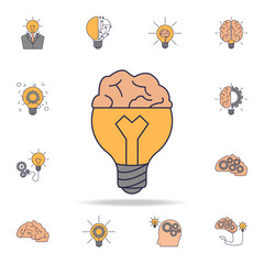 brain lamp fild color icon. Detailed set of color idea icons. Premium graphic design. One of the collection icons for websites, web design