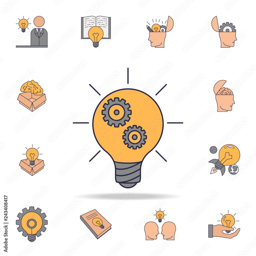 Poster light bulb and gears fild color icon. detailed set of color idea icons. premium graphic design. one 
