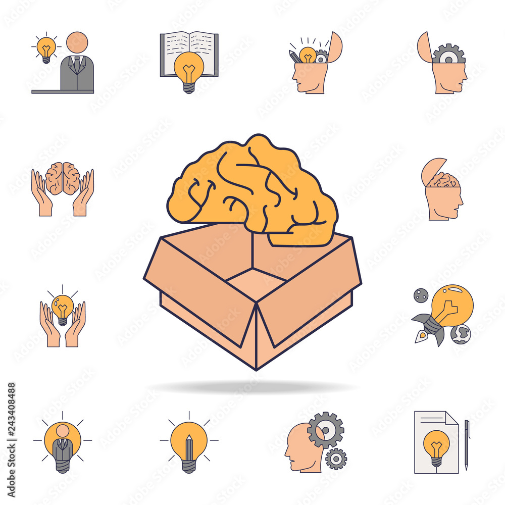 Poster the brain in the box fild color icon. detailed set of color idea icons. premium graphic design. one 
