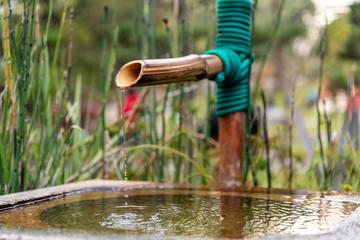 Close up of a japanese bamboo fountain