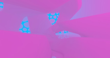 Abstract  white Futuristic Sci-Fi interior With Pink And Blue Glowing Neon Tubes . 3D illustration and rendering.