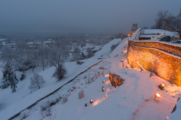 View of Kalemegdan Park in Belgrade the capital of Serbia in Europe during snow in winter
