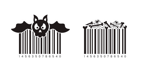 Barcodes vector set bat skull and spider with bones