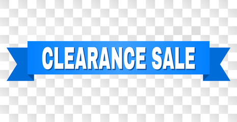 CLEARANCE SALE text on a ribbon. Designed with white title and blue tape. Vector banner with CLEARANCE SALE tag on a transparent background.