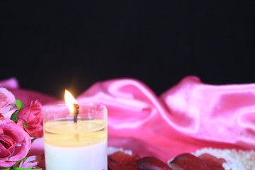 Obraz na płótnie Canvas Dating Valentine day with decoration flower rose and candle burning
